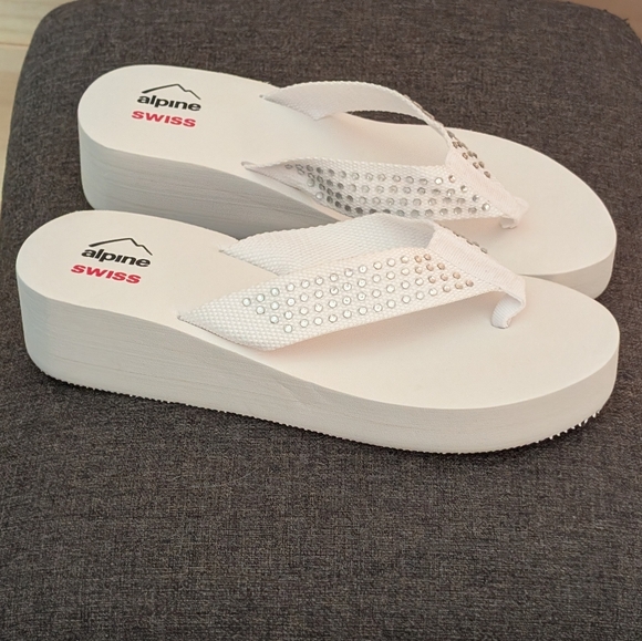 Alpine Swiss Shoes - Alpine Swiss Women's New White Platform Sandals..9